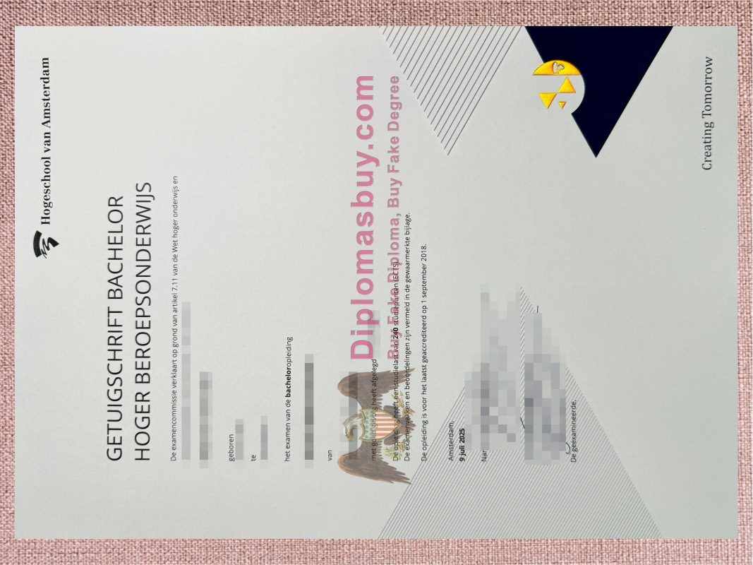 Hogeschool van Amsterdam Getuigschrift