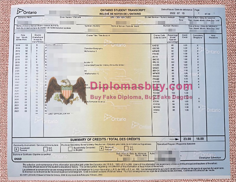 Ontario Student Transcript, Ontario Student Degree Ontario Student Transcript, Ontario Student Degree