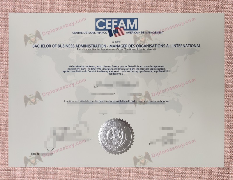 CEFAM Certificate, Centre d'Études Franco-Américain de Management Certification