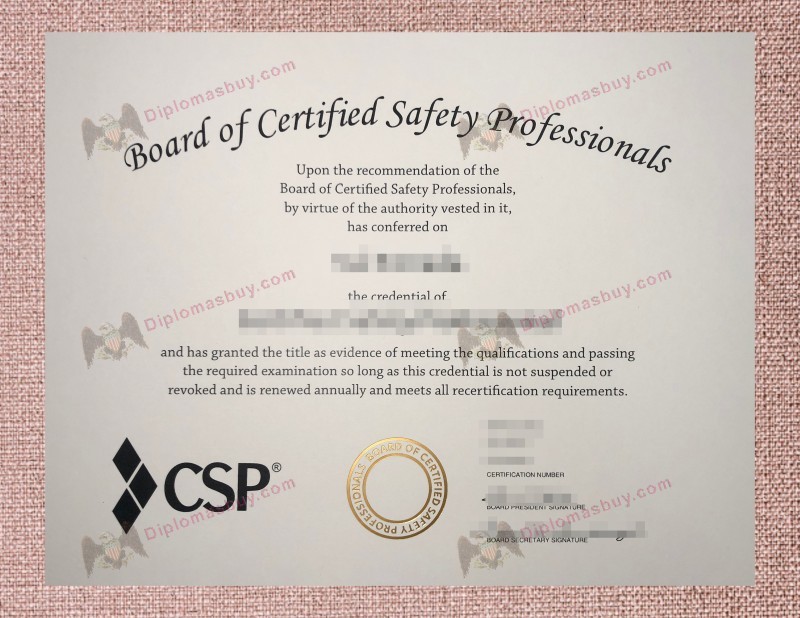 CSP Certificate, Board of Certified safety professionals Certificate