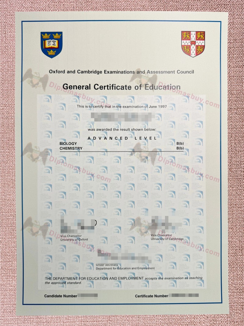 Cambridge OCR Diploma, Oxford and Cambridge Examinations and Assessment Council Certificate Cambridge OCR Diploma, Oxford and Cambridge Examinations and Assessment Council Certificate