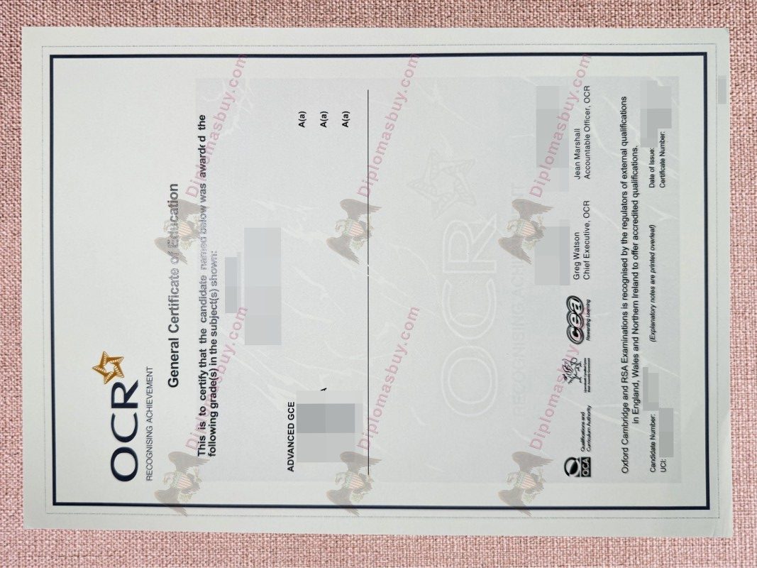 OCR GCE certificate