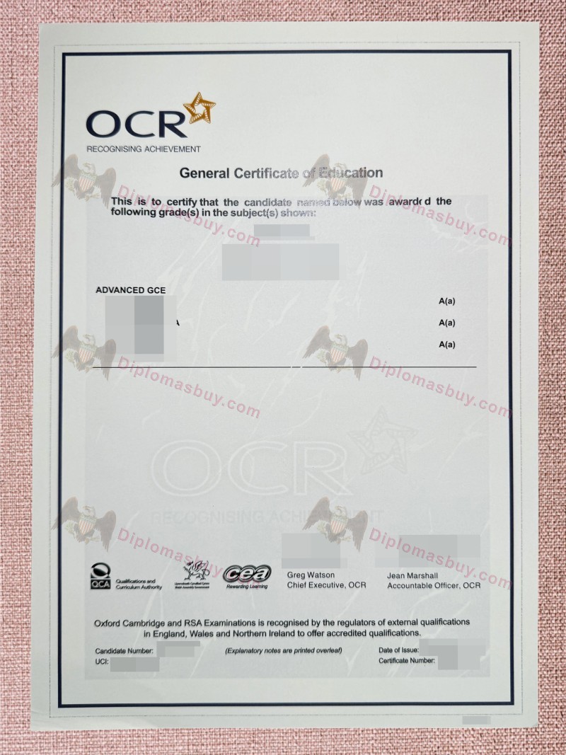 OCR GCE certificate OCR GCE certificate