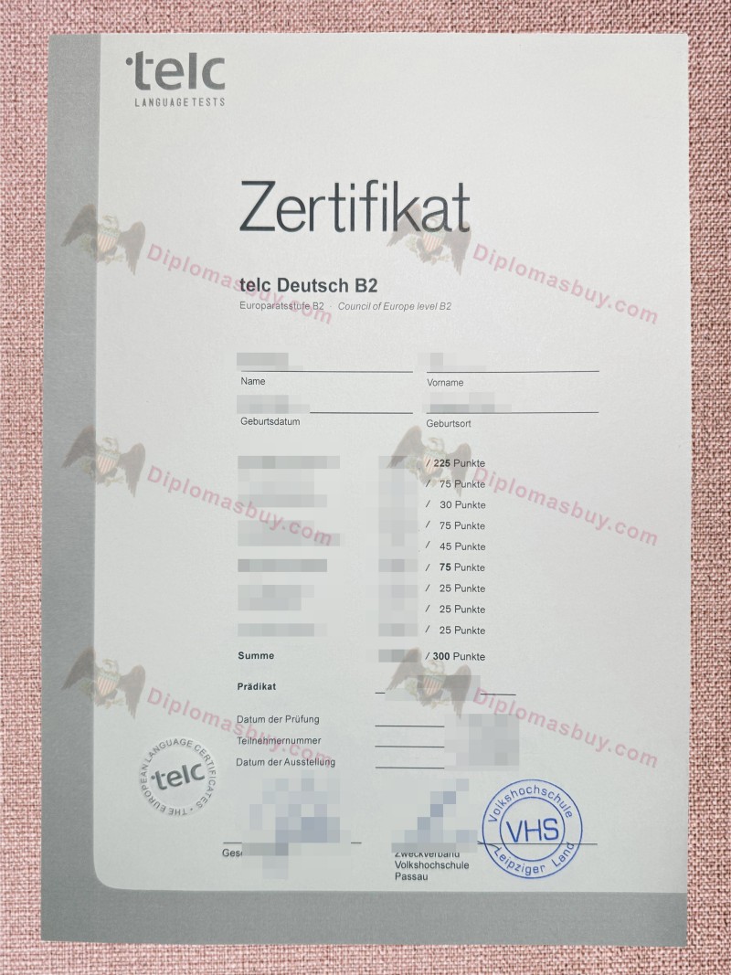 TELC Deutsch B2 Certificate, TELC Zertifikat TELC Deutsch B2 Certificate, TELC Zertifikat