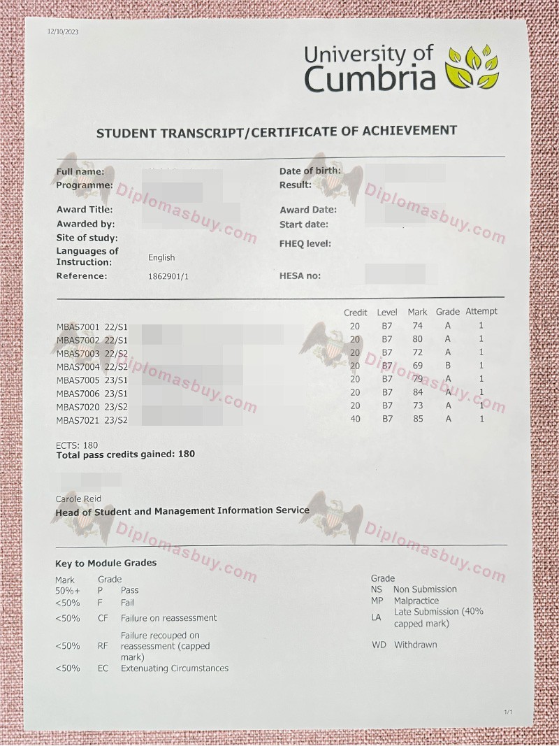 University of Cumbria Transcript, University of Cumbria Degree University of Cumbria Transcript, University of Cumbria Degree