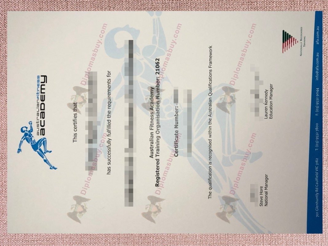 australian fitness academy Certificate, australian fitness academy Degree