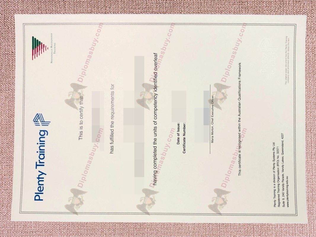 plenty training certificate