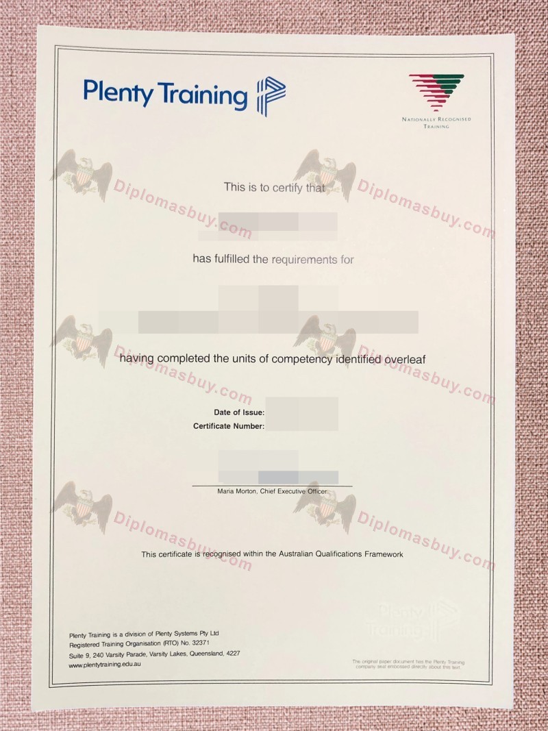 Plenty Training Certificate Plenty Training Certificate